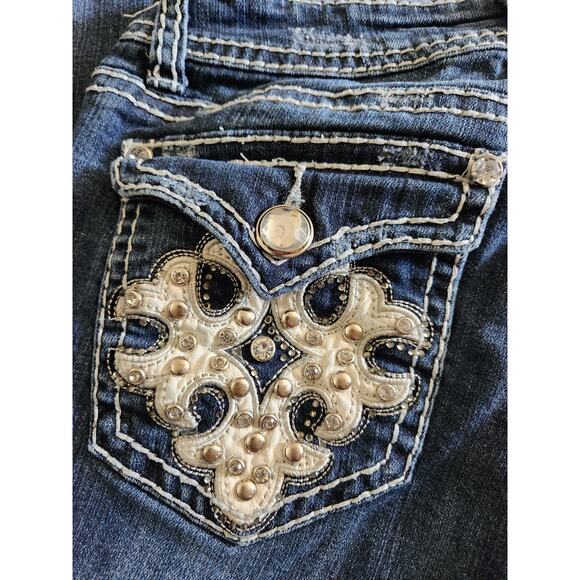 L.A Idol Women's Embellished Dark Wash Bootcut Jeans-9 W21x L34 - Picture 7 of 8